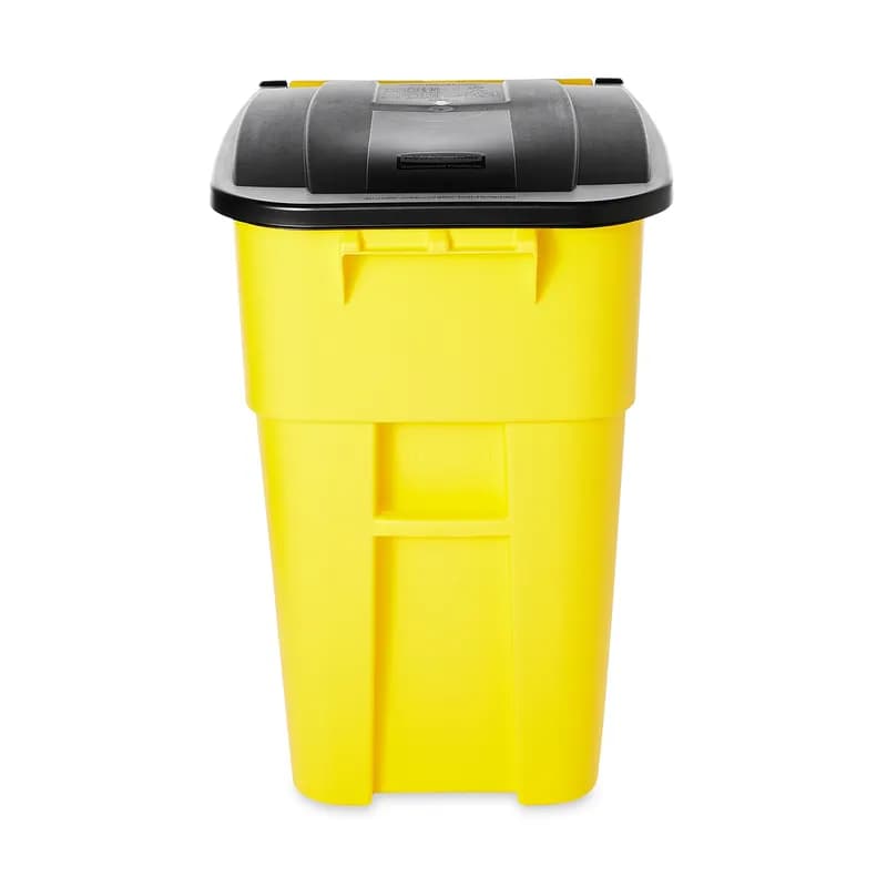 Brute® Trash 1-Stream Trash Can 28.9X23.4X36.5 IN 50 GAL Yellow Resin With Hinged Lid Indoor/Outdoor 1/Each