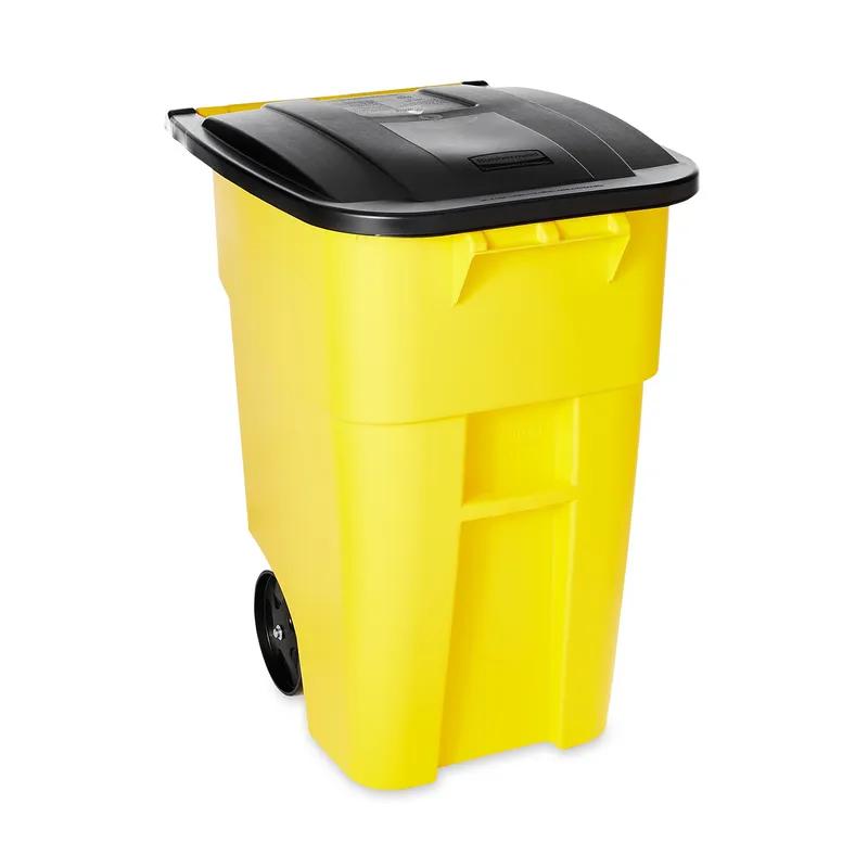 Brute® Trash 1-Stream Trash Can 28.9X23.4X36.5 IN 50 GAL Yellow Resin With Hinged Lid Indoor/Outdoor 1/Each