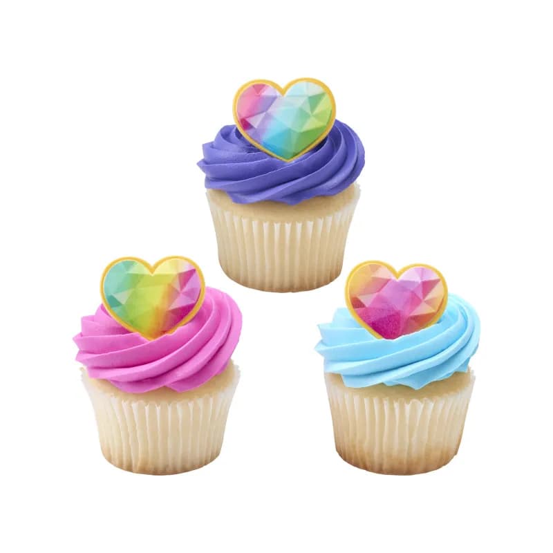 Cake & Cupcake Topper Ring Plastic Rainbow Heart Prism 144/Pack