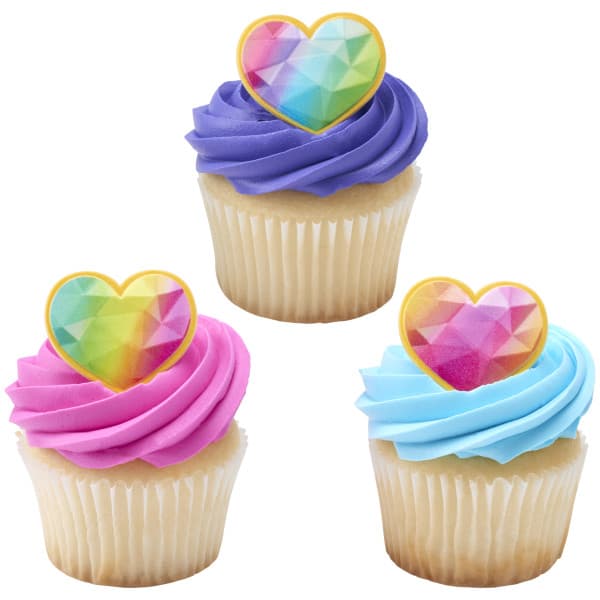 Cake & Cupcake Topper Ring Plastic Rainbow Heart Prism 144/Pack