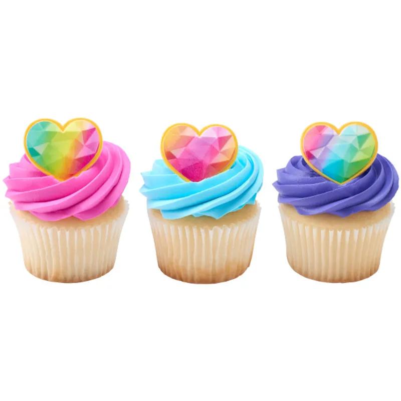 Cake & Cupcake Topper Ring Plastic Rainbow Heart Prism 144/Pack