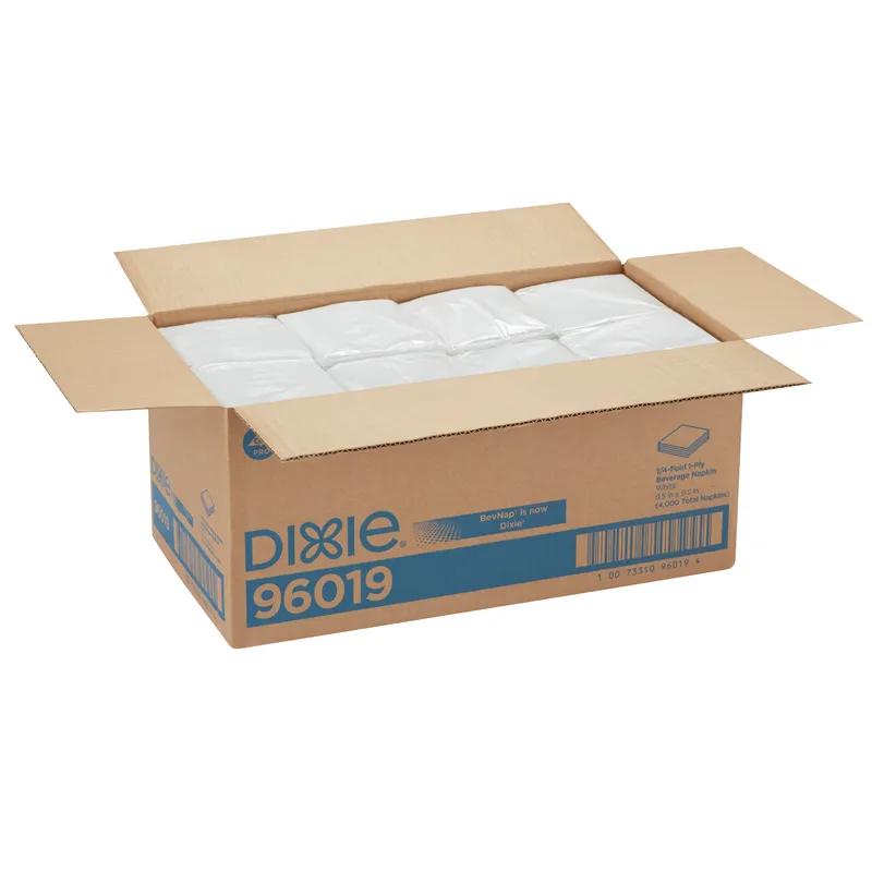 Dixie® Beverage Napkins 9.5X9.5 IN White Paper 1PLY 1/4 Fold 500 Sheets/Pack 8 Packs/Case 4000 Sheets/Case