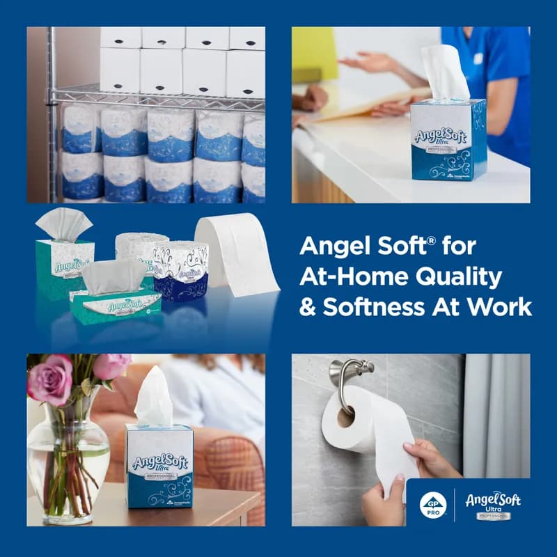 Angel Soft Professional® Facial Tissue 8.4X7.5 IN 2PLY Tissue Paper White 1/2 Fold 96 Sheets/Pack 10 Packs/Case