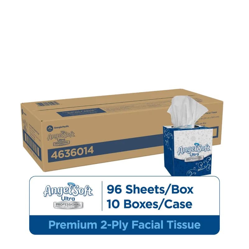 Angel Soft Professional® Facial Tissue 8.4X7.5 IN 2PLY Tissue Paper White 1/2 Fold 96 Sheets/Pack 10 Packs/Case