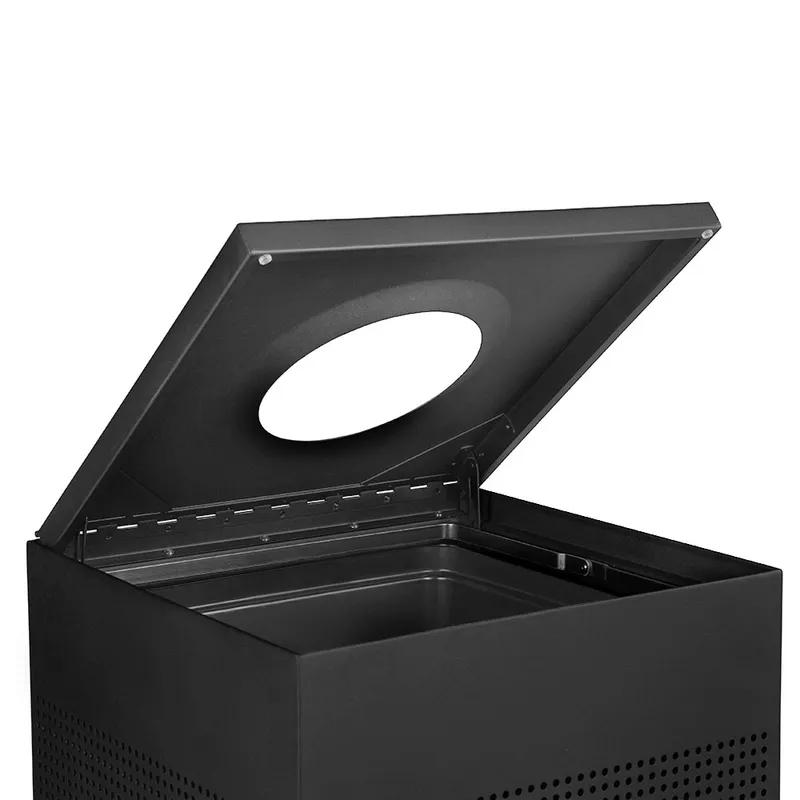 Silhouettes 1-Stream Trash Can 20X20X32.25 IN 20 GAL Black Square Metal With Hinged Lid 1/Each