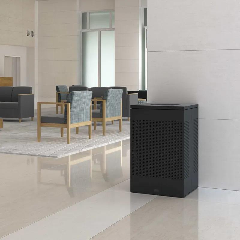 Silhouettes 1-Stream Trash Can 20X20X32.25 IN 20 GAL Black Square Metal With Hinged Lid 1/Each