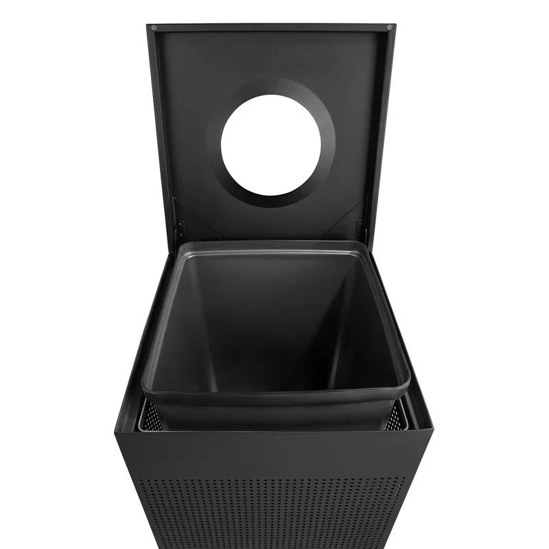 Silhouettes 1-Stream Trash Can 20X20X32.25 IN 20 GAL Black Square Metal With Hinged Lid 1/Each