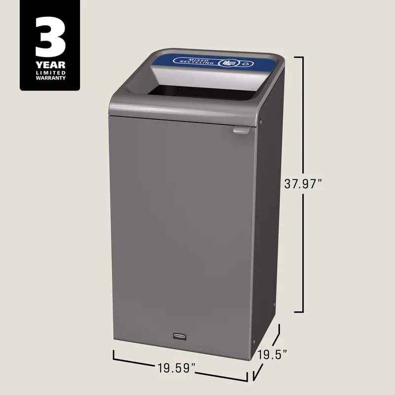 Mixed Recycling 1-Stream Trash & Recycling Bin 19.59X19.5X37.97 IN Gray Metal 1/Each