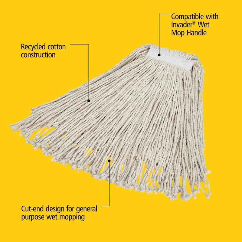 Value Pro V118 Wet Mop Head Large (LG) 5.5X7X2 IN 24 OZ White Cotton 4PLY Cut End 1IN Headband 12/Case