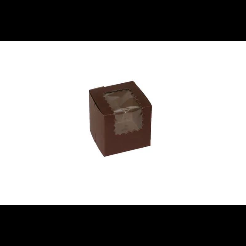 Bakery Box 4X4X4 IN Paperboard Chocolate Corner Lock 1-Piece With Window 200/Bundle
