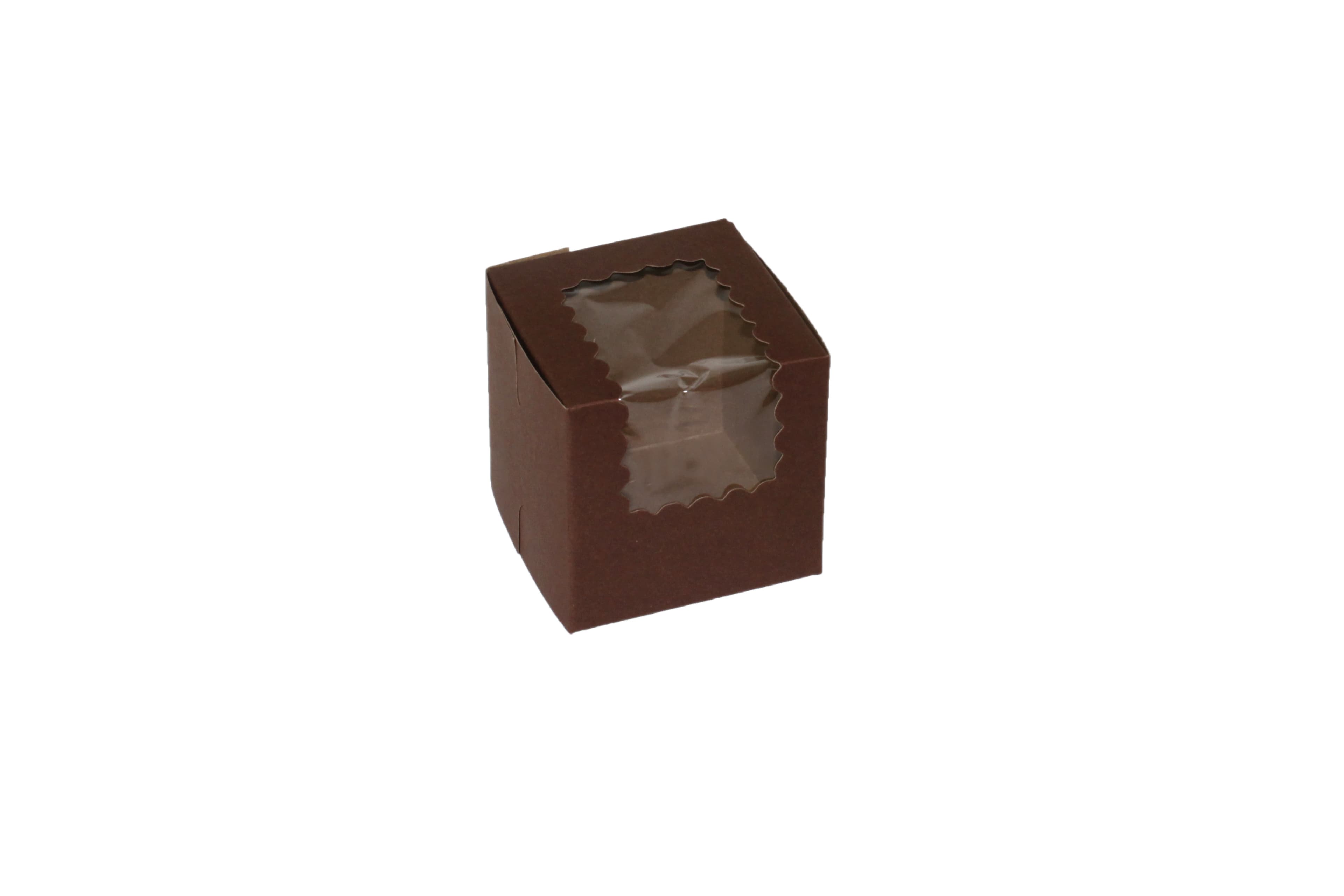Bakery Box 4X4X4 IN Paperboard Chocolate Corner Lock 1-Piece With Window 200/Bundle