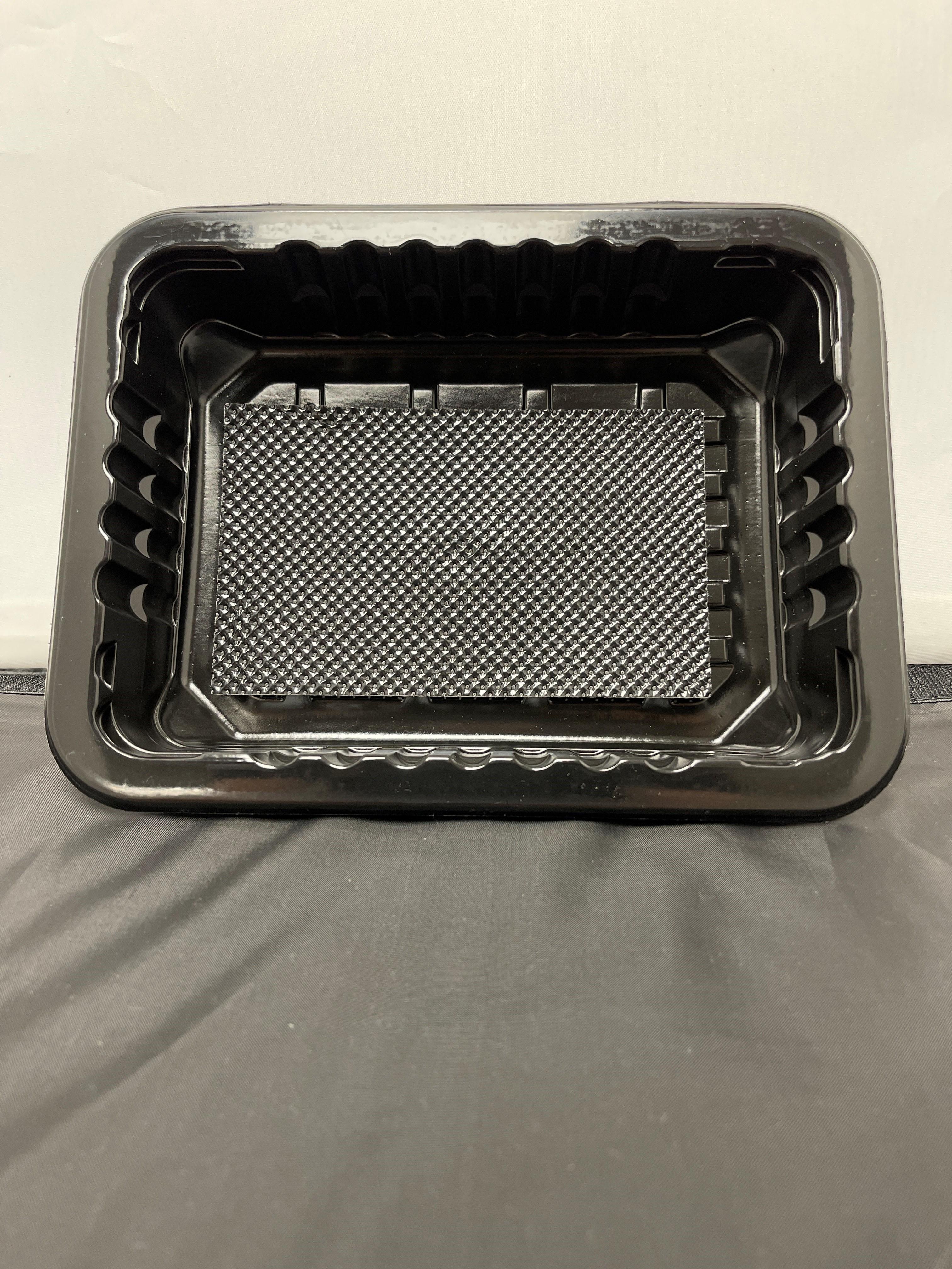 Meat Pad & Tray 8.75X6.72X1.8 IN 1 Compartment PP Black Rectangle Barrier 4200/Pallet
