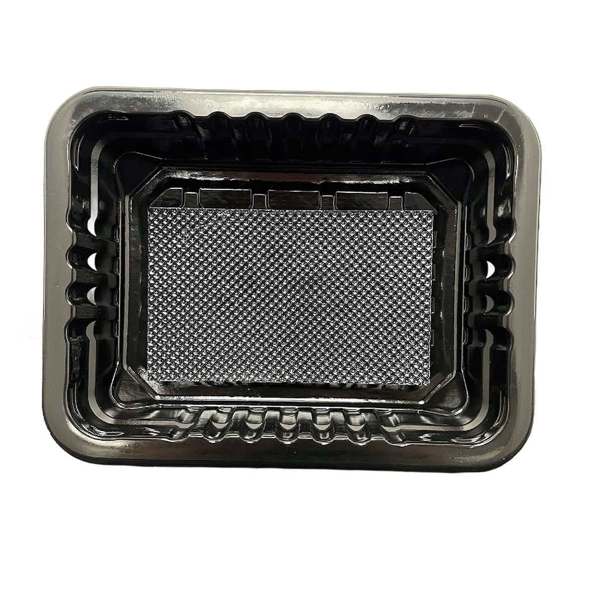 Meat Pad & Tray 8.75X6.72X2 IN 1 Compartment PP Black Rectangle Barrier 3920/Pallet
