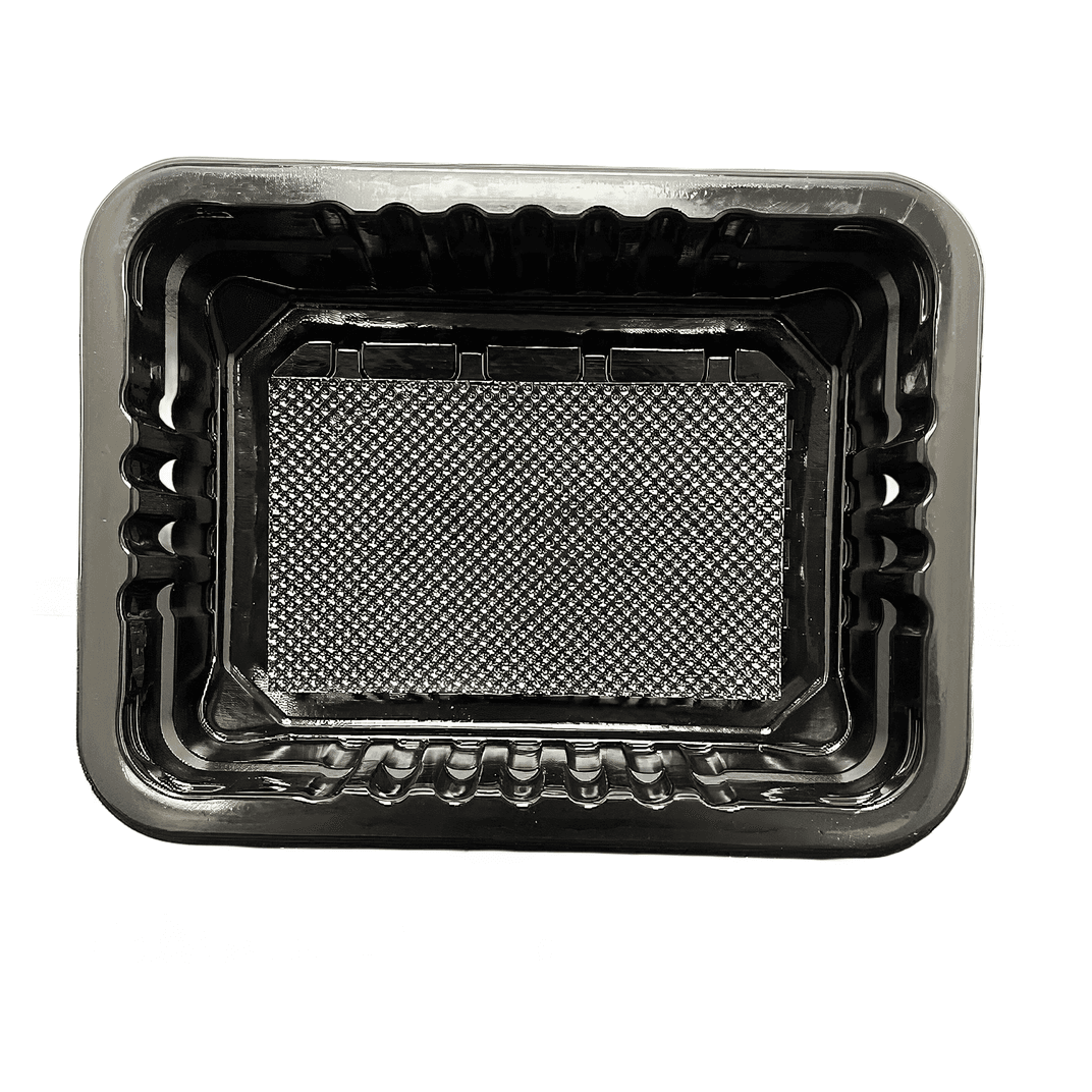 Meat Pad & Tray 8.75X6.72X2 IN 1 Compartment PP Black Rectangle Barrier 3920/Pallet
