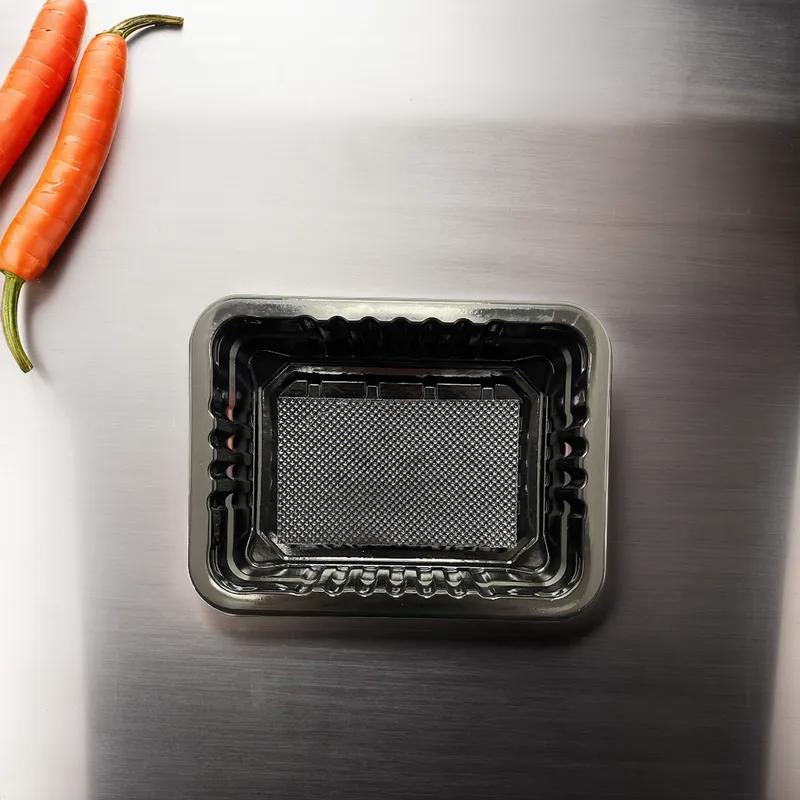 Meat Pad & Tray 8.75X6.72X2 IN 1 Compartment PP Black Rectangle Barrier 3920/Pallet