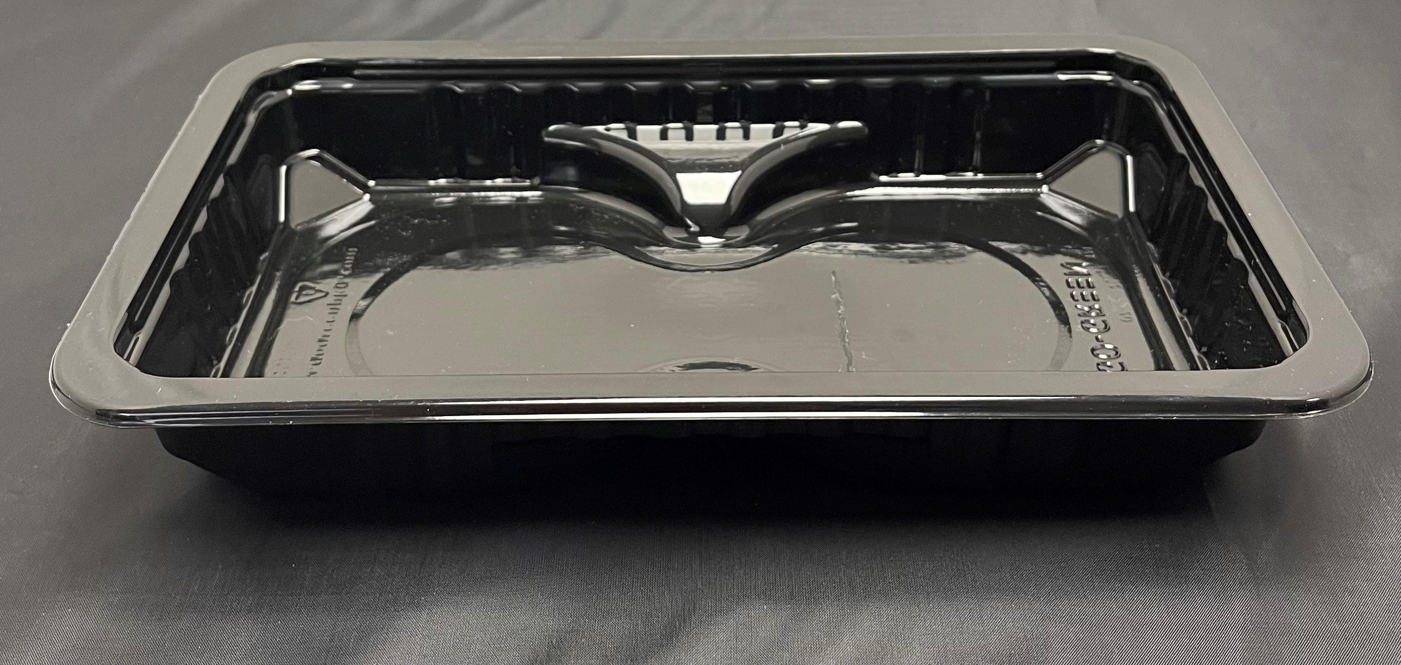 Meat Tray 10.69X6.72X1.5 IN 1 Compartment PP Black Rectangle Barrier 2912/Pallet