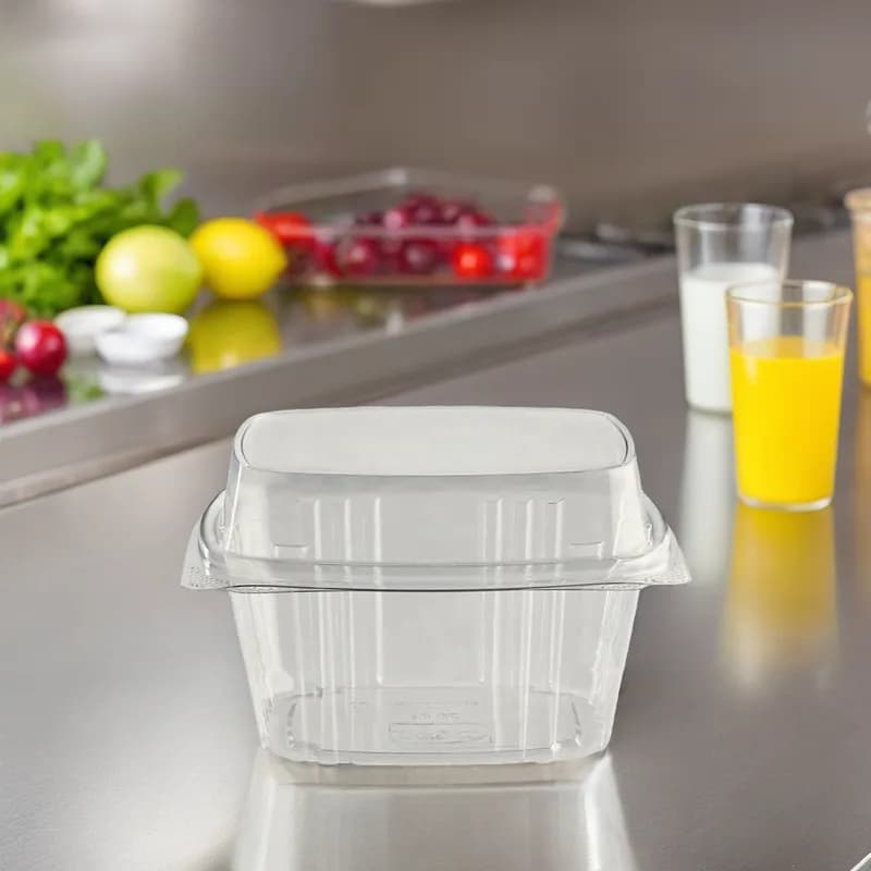 resq® SelloPlus® Deli Container Hinged With High Dome Lid 16 OZ Plastic Clear Square 200/Case