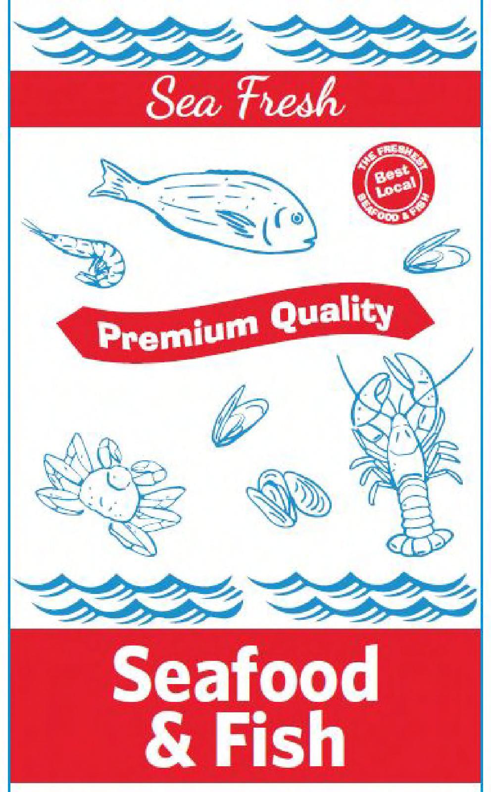 Shellfish Bag 4.75X7.75+17.5 IN 1 Peck Paper White Blue Red Sea Fresh Seafood & Fish Wet Strength 400/Bundle