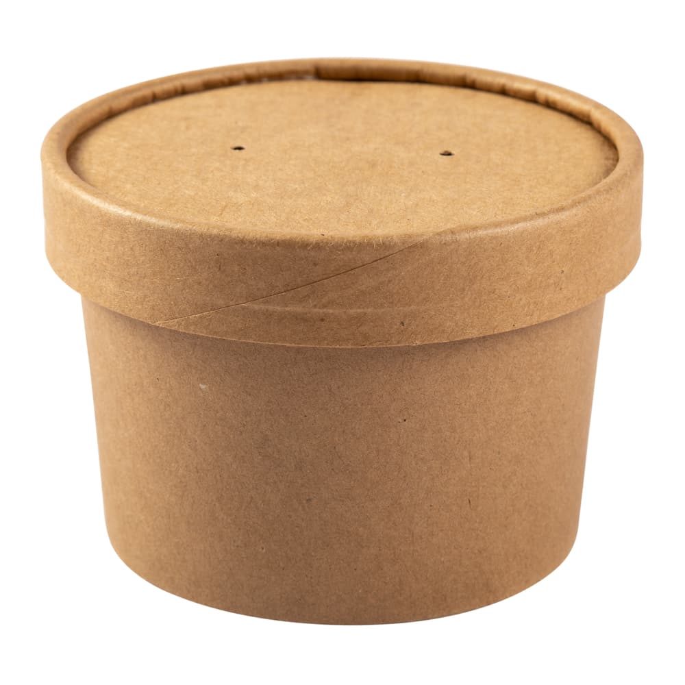 Food Container Base & Lid Combo 8 OZ Paperboard Kraft Round 250/Case