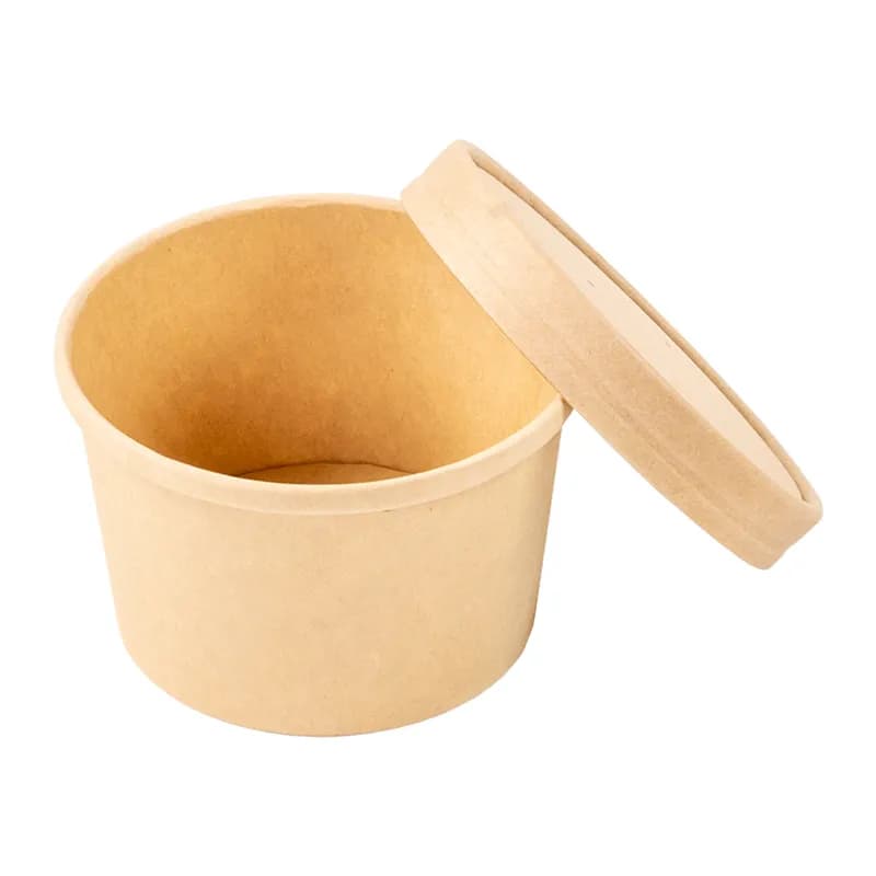 Food Container Base & Lid Combo 8 OZ Paperboard Kraft Round 250/Case