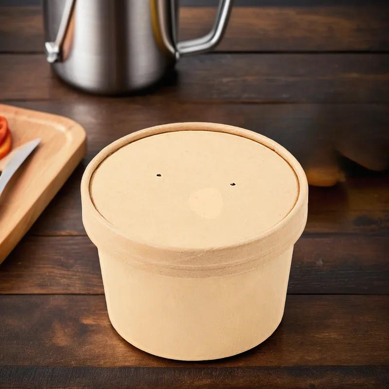 Food Container Base & Lid Combo 8 OZ Paperboard Kraft Round 250/Case