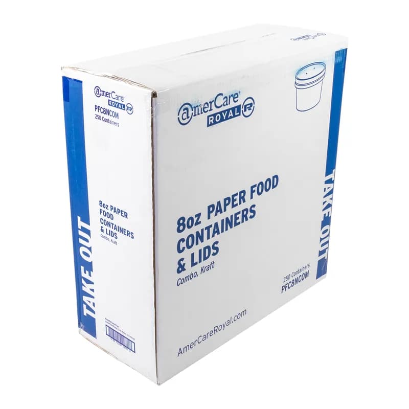 Food Container Base & Lid Combo 8 OZ Paperboard Kraft Round 250/Case