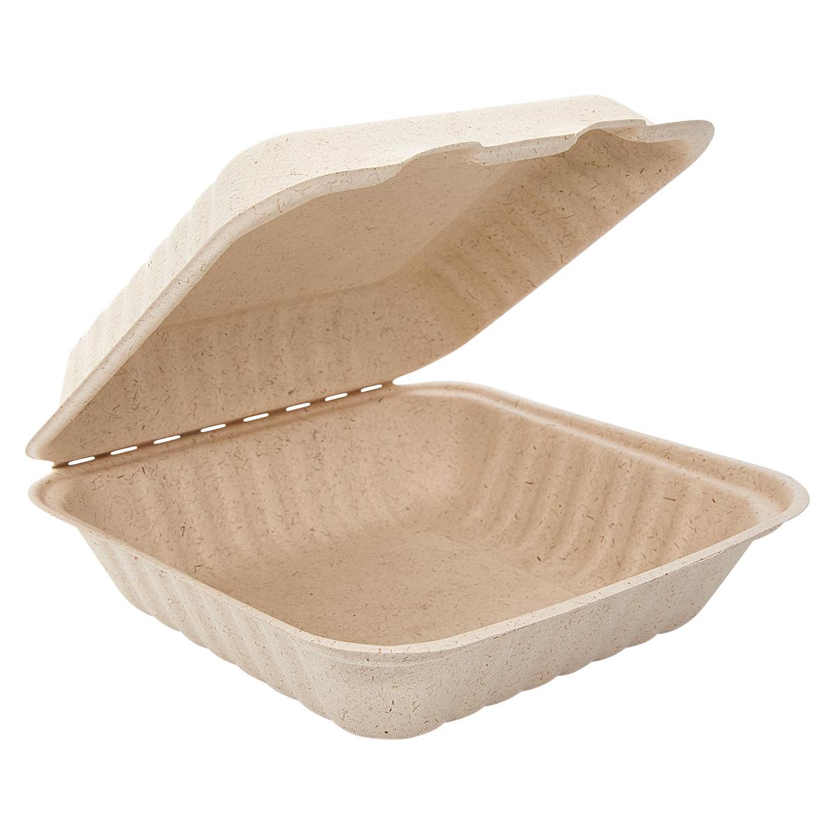 Ovation Take-Out Container Hinged With Dome Lid 8X8X3 IN Sugarcane Square 300/Case