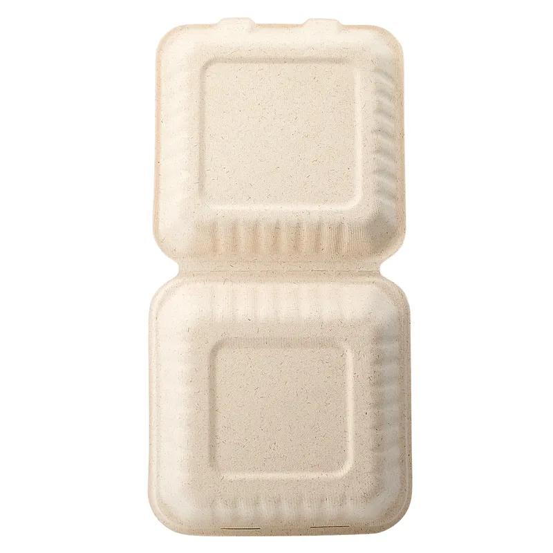 Ovation Take-Out Container Hinged With Dome Lid 8X8X3 IN Sugarcane Square 300/Case