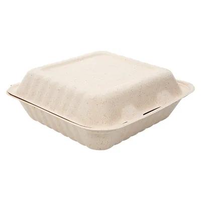 Ovation Take-Out Container Hinged With Dome Lid 8X8X3 IN Sugarcane Square 300/Case