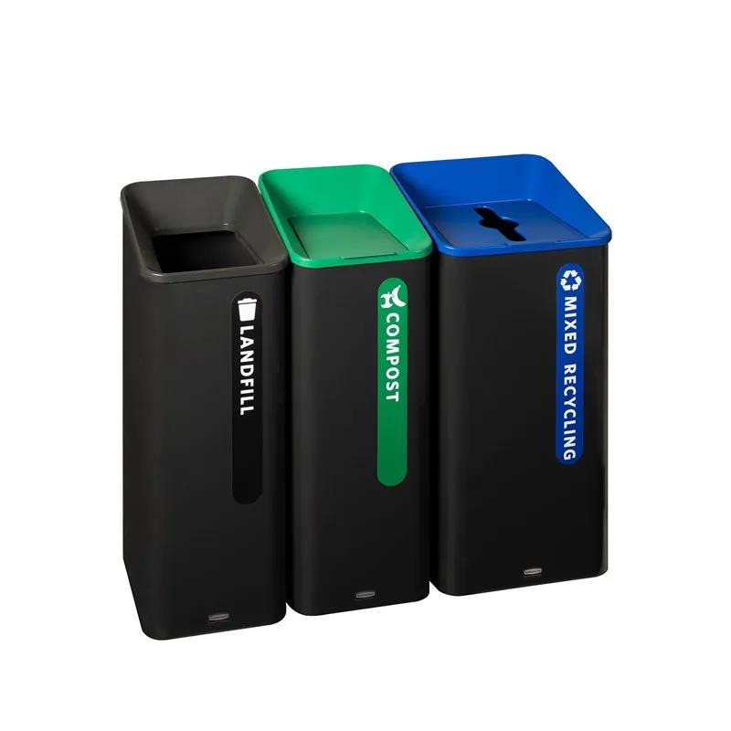 Sustain Landfill 1-Stream Trash Can 12.80X17.90X36.10 IN 15 GAL Black Metal Resin With Hinged Lid 1/Each