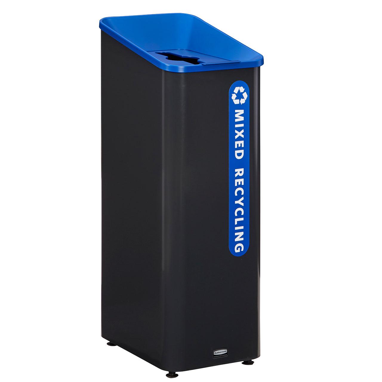Mixed Recycling 1-Stream Multi-Stream Recycling 16.54X20.87X39.37 IN 15 GAL Black Blue Metal Resin W/Hinged Lid 1/Each