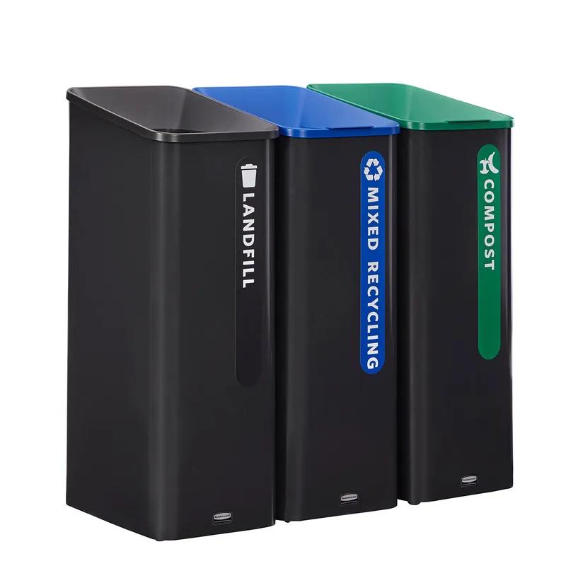 Mixed Recycling 1-Stream Multi-Stream Recycling 16.54X20.87X39.37 IN 15 GAL Black Blue Metal Resin W/Hinged Lid 1/Each