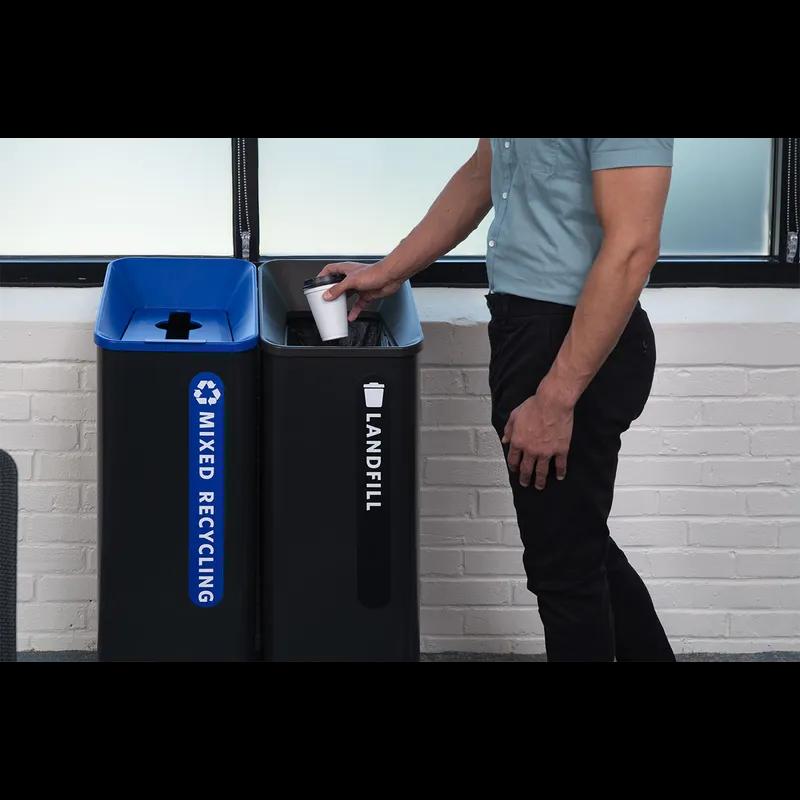 Mixed Recycling 1-Stream Multi-Stream Recycling 16.54X20.87X39.37 IN 15 GAL Black Blue Metal Resin W/Hinged Lid 1/Each