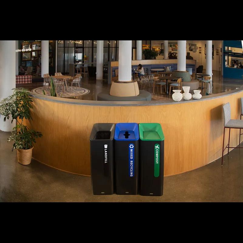 Mixed Recycling 1-Stream Multi-Stream Recycling 16.54X20.87X39.37 IN 15 GAL Black Blue Metal Resin W/Hinged Lid 1/Each