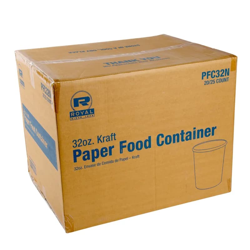 Food Container 32 OZ Paper Kraft Bulk 25 Count/Pack 20 Packs/Case 500 Count/Case