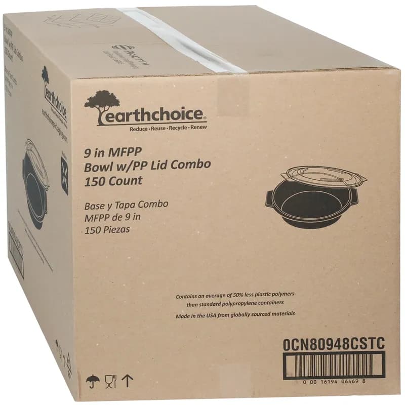 Take-Out Container Base & Lid Combo 48 OZ MFPP PP Black Round 150/Case