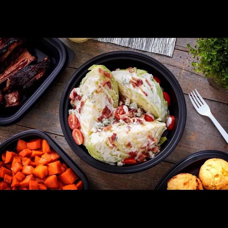 Take-Out Container Base & Lid Combo 48 OZ MFPP PP Black Round 150/Case