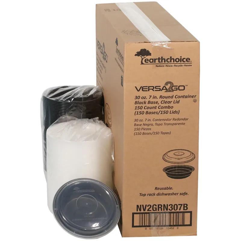 Versa2Go Take-Out Container Base & Lid Combo 30 OZ PP Black Clear Round 150/Case