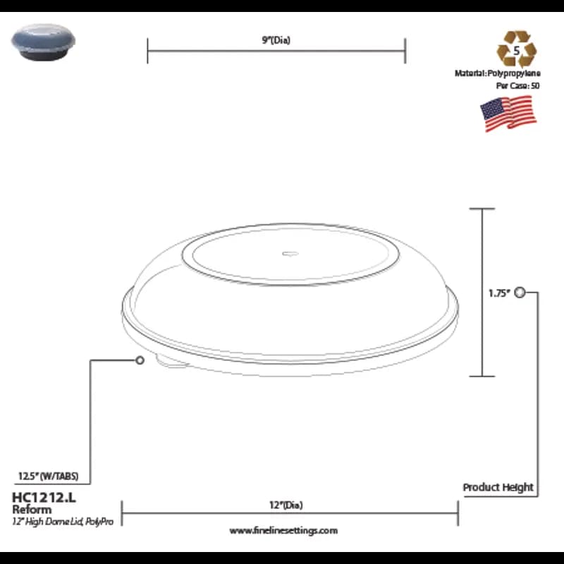 Lid High Dome 12 IN PP Clear For Bowl 25/Case