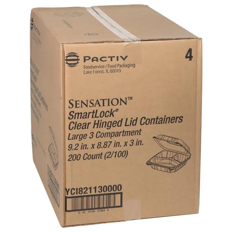 Sensation™ Take-Out Container Hinged 9.2X8.9X3.1 IN 3 Compartment OPS Clear 200/Case
