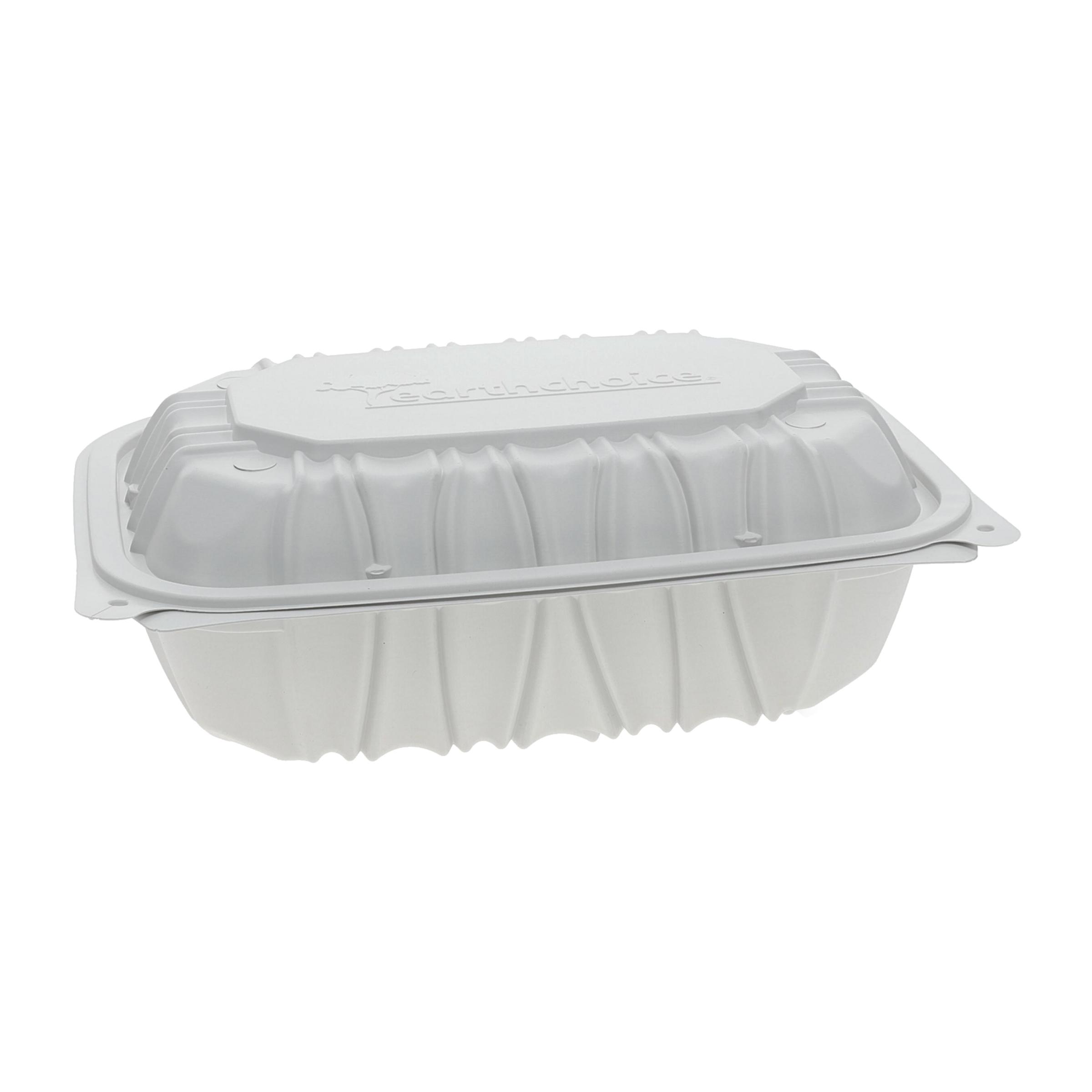 Take-Out Container Hinged With Dome Lid 9X6X3.1 IN MFPP White Rectangle 170/Case