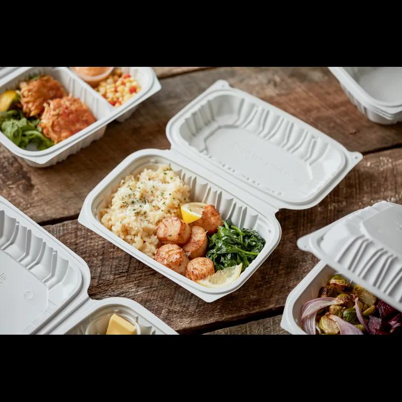 Take-Out Container Hinged With Dome Lid 9X6X3.1 IN MFPP White Rectangle 170/Case