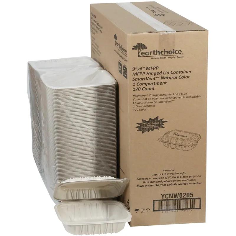 Take-Out Container Hinged With Dome Lid 9X6X3.1 IN MFPP White Rectangle 170/Case