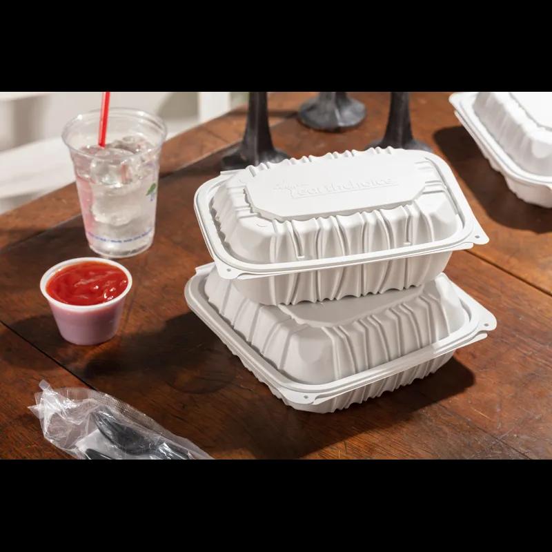 Take-Out Container Hinged With Dome Lid 9X6X3.1 IN MFPP White Rectangle 170/Case