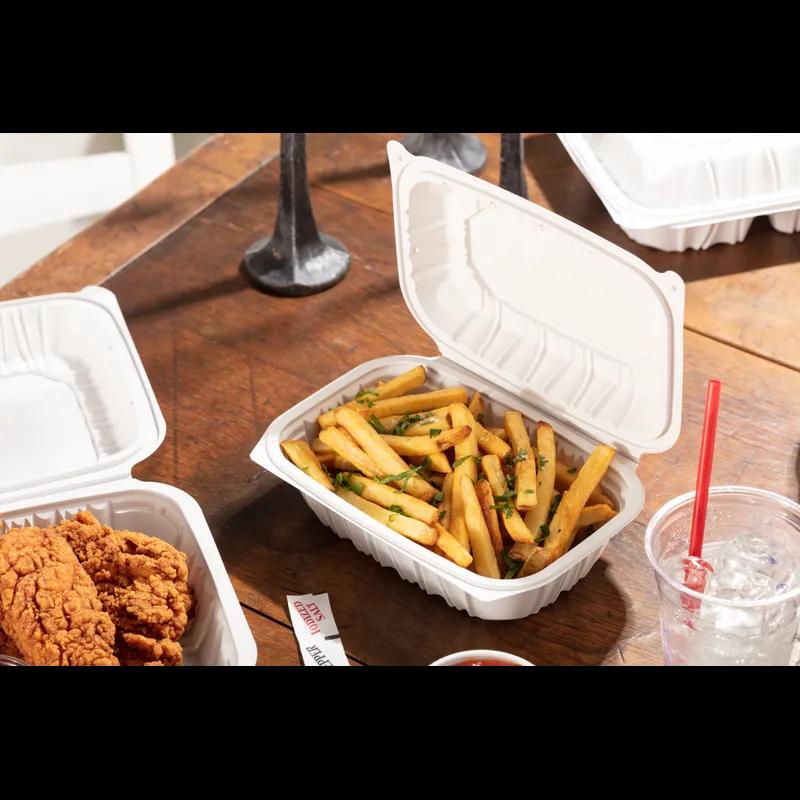 Take-Out Container Hinged With Dome Lid 9X6X3.1 IN MFPP White Rectangle 170/Case