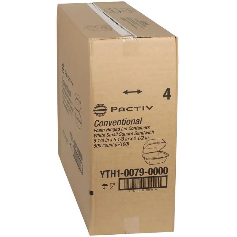 Sandwich Take-Out Container Hinged Small (SM) 5X5X2.5 IN Polystyrene Foam White 500/Case