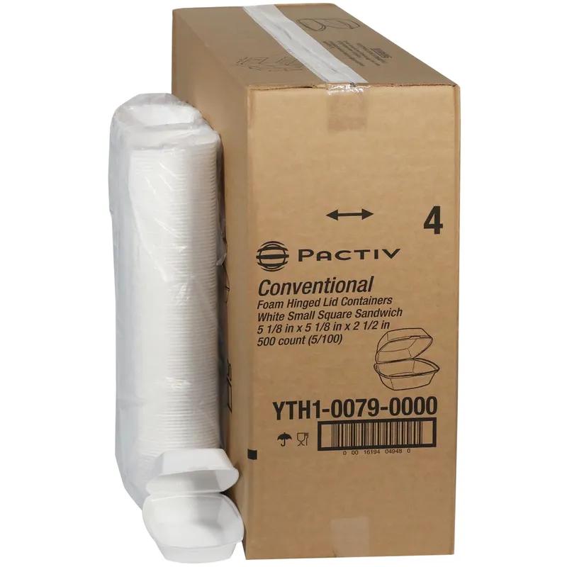 Sandwich Take-Out Container Hinged Small (SM) 5X5X2.5 IN Polystyrene Foam White 500/Case