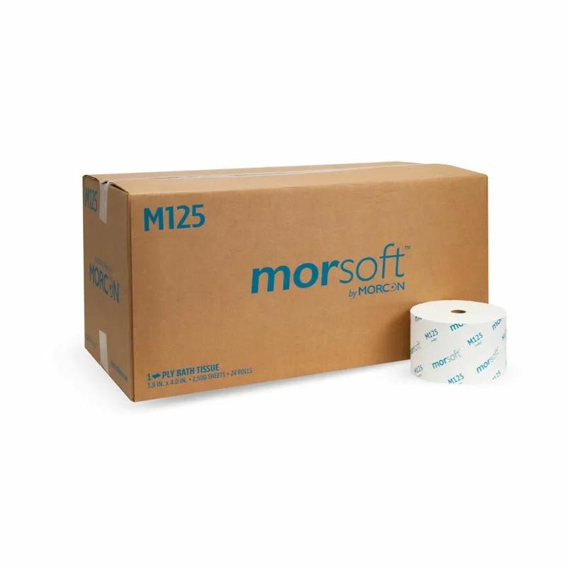 Morsoft® Toilet Paper & Tissue Roll 3.75X3.9 IN 1PLY White 1IN Core Diameter 104 Sheets/Roll 24 Rolls/Case