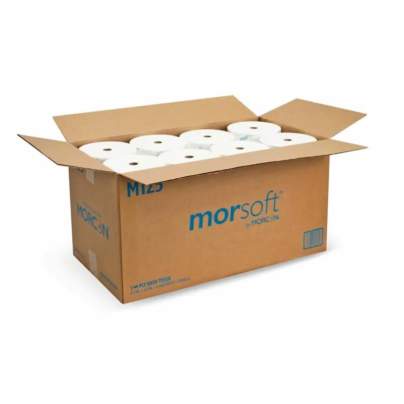 Morsoft® Toilet Paper & Tissue Roll 3.75X3.9 IN 1PLY White 1IN Core Diameter 104 Sheets/Roll 24 Rolls/Case