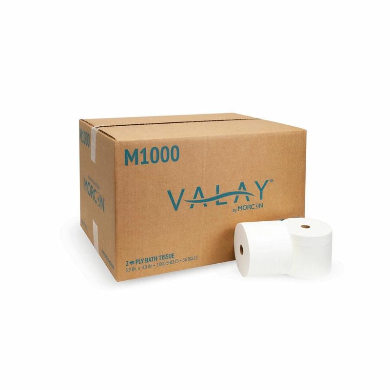 Valay® Toilet Paper & Tissue Roll 3.9X4.0 IN 2PLY White Core High Capacity 1000 Sheets/Roll 36 Rolls/Case